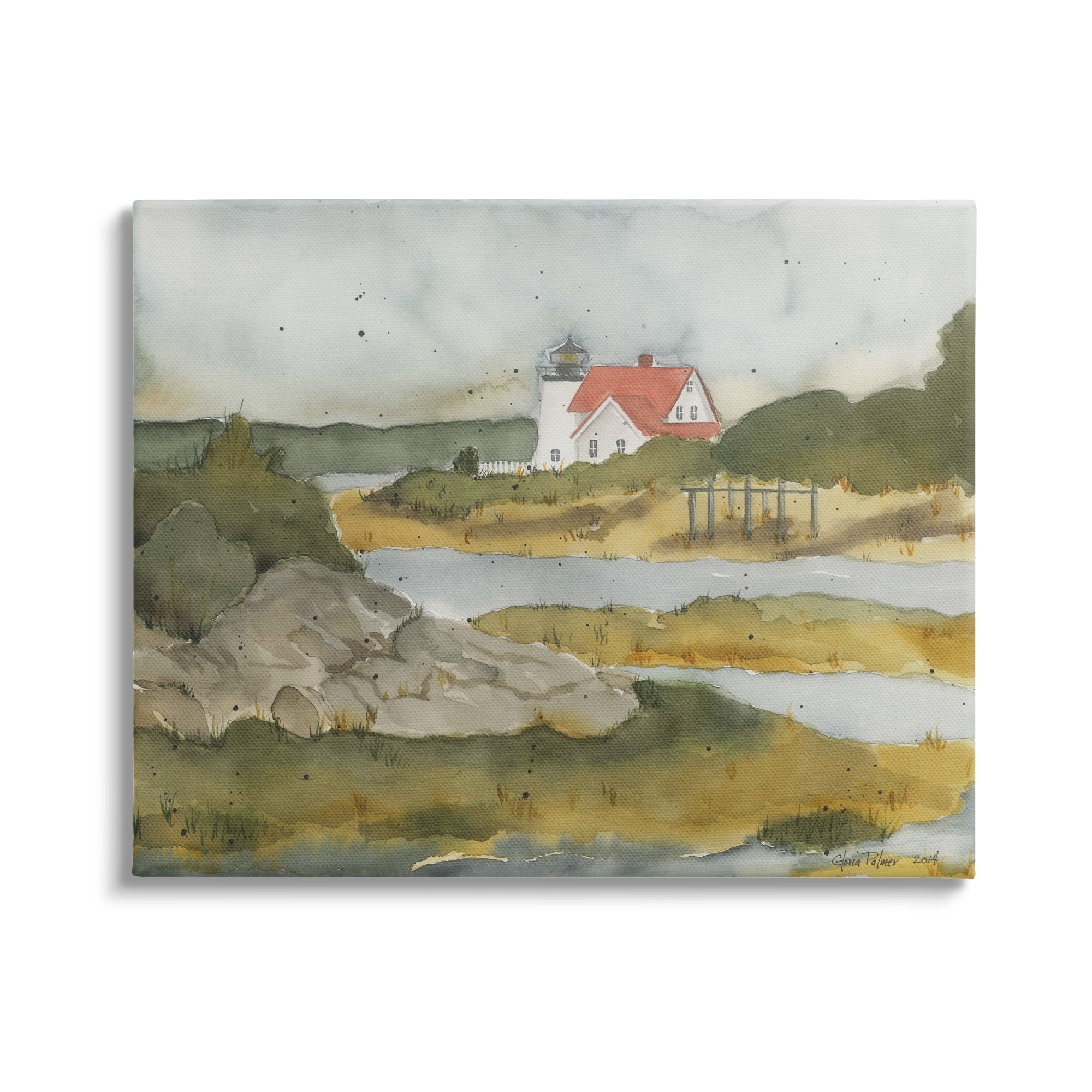 Stupell Industries Lighthouse Beacon Coastal Shore Landscape Painting Gallery Wrapped Canvas Print Wall Art