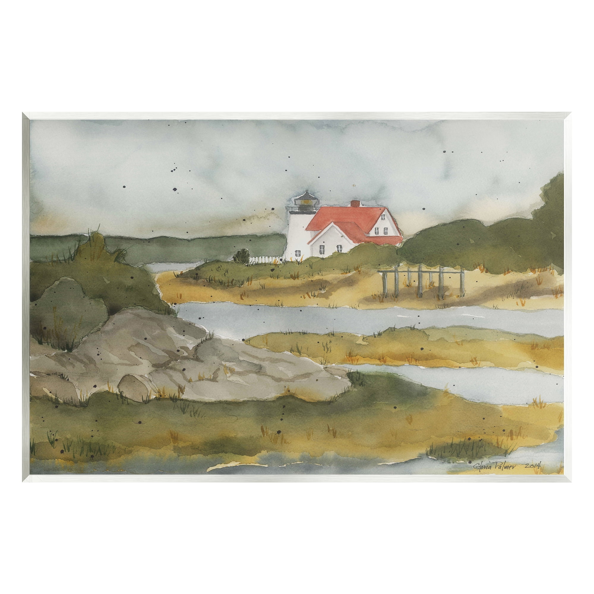 Stupell Industries Lighthouse Beacon Coastal Shore Landscape Painting Unframed Art Print Wall Art