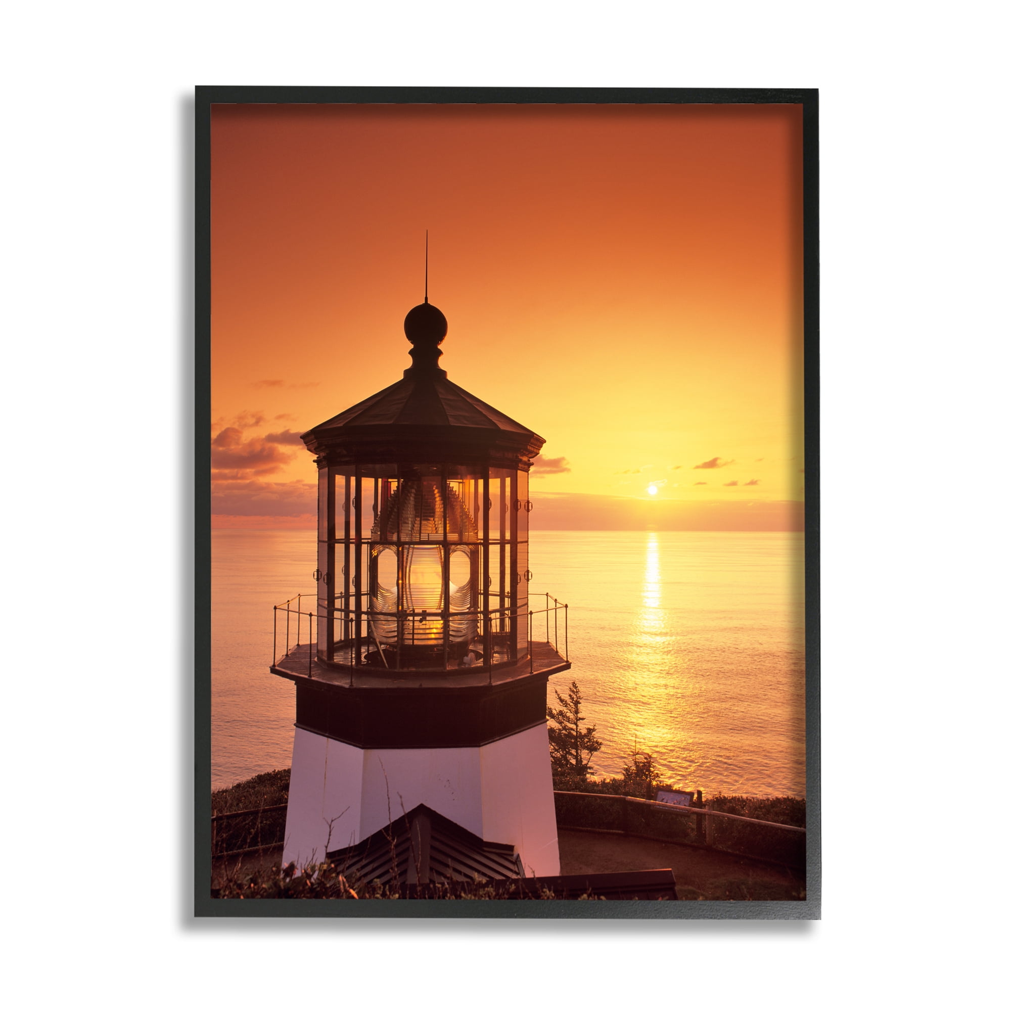 Stupell Industries Lighthouse Beacon at Sunset Nature Photography Black Framed Art Print Wall Art, 11 x 14