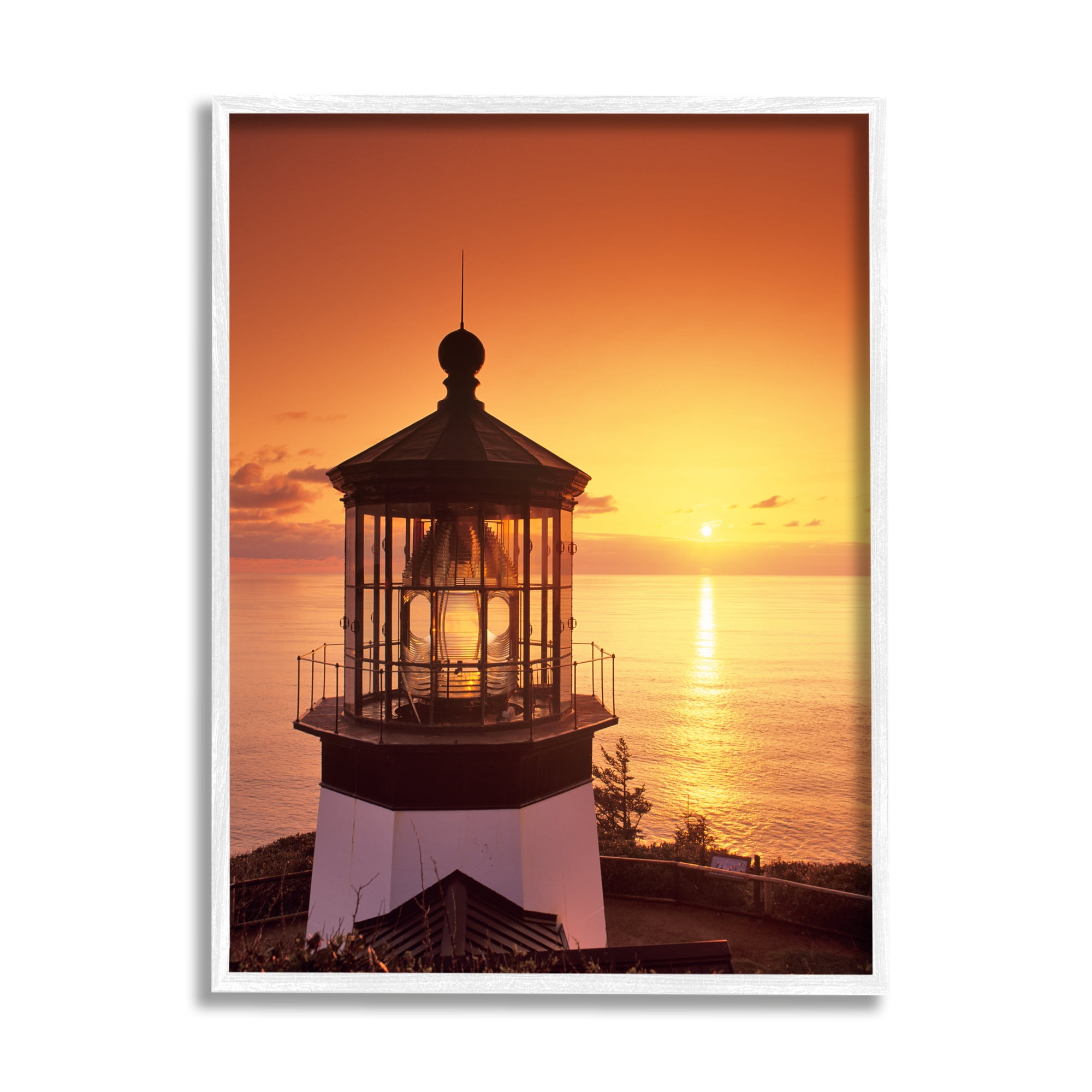 Stupell Industries Lighthouse Beacon at Sunset Nature Photography White Framed Art Print Wall Art, 24 x 30