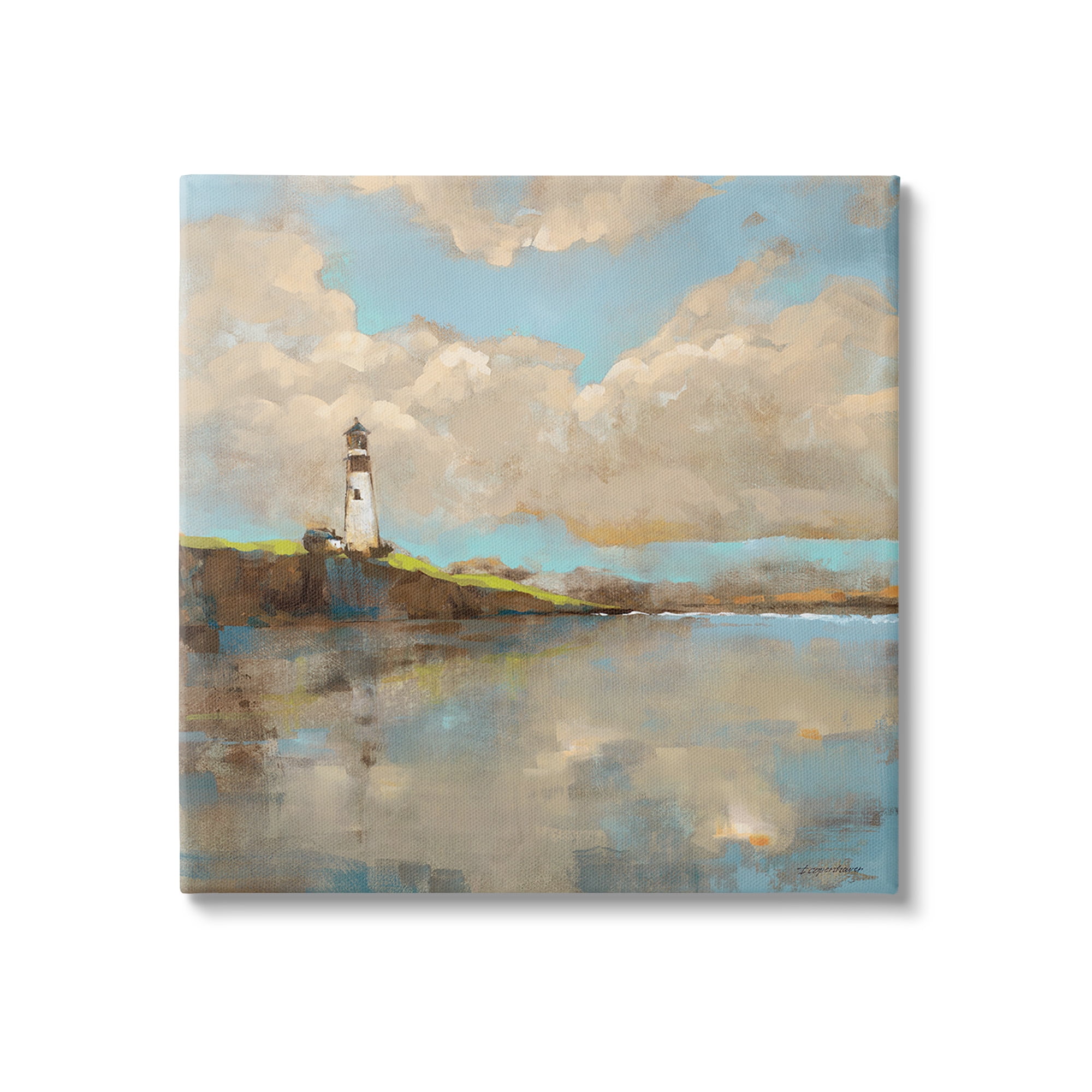 Stupell Industries Lighthouse & Clouds Reflection Landscape Painting Gallery Wrapped Canvas Art Print Wall Art, 36 x 36