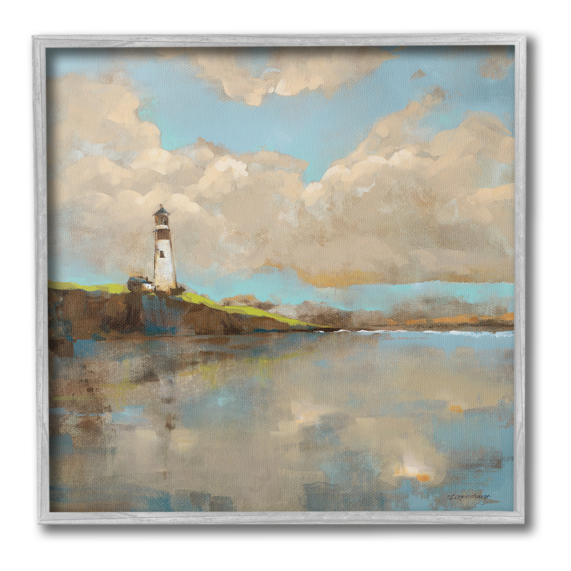Stupell Industries Lighthouse & Clouds Reflection Landscape Painting ...