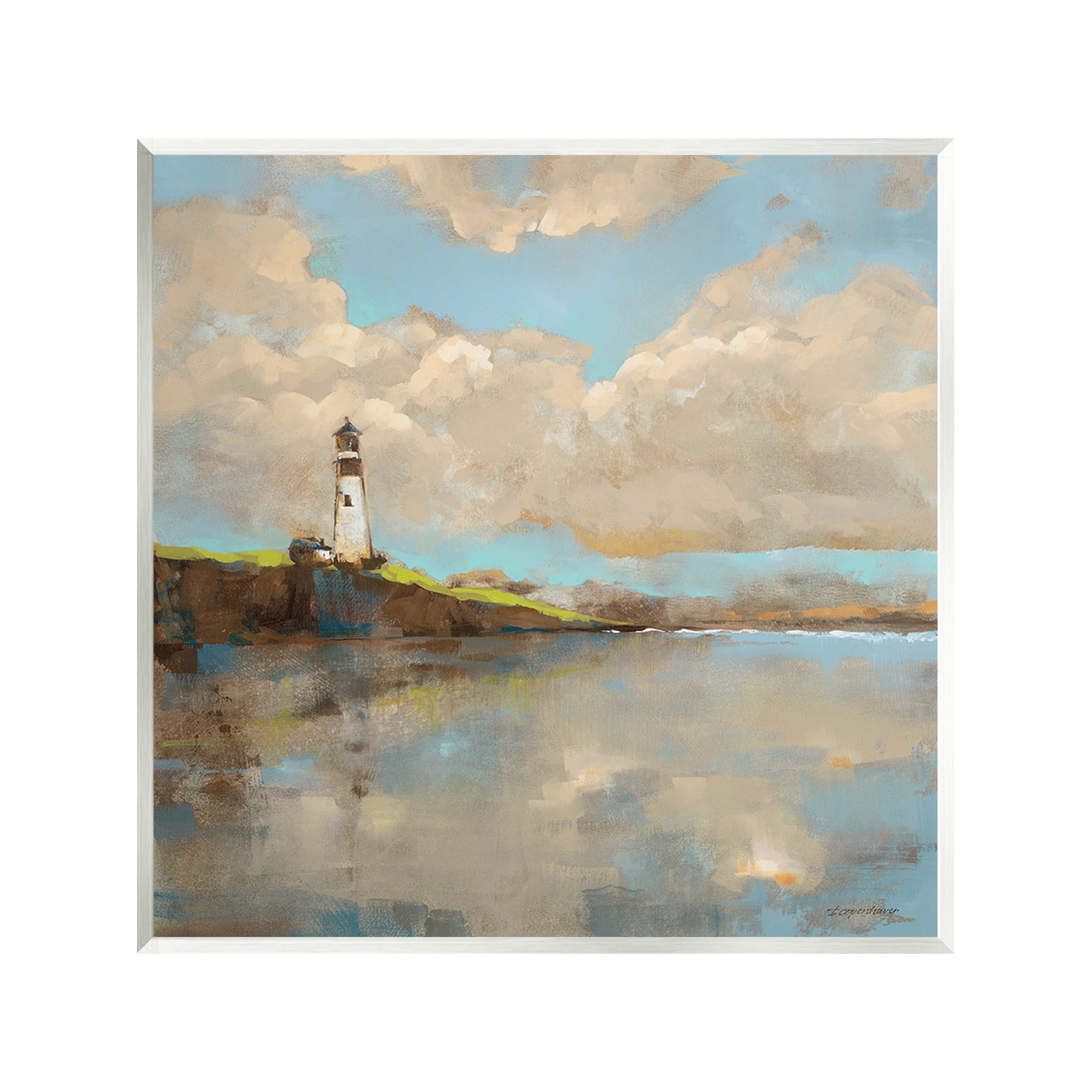 Stupell Industries Lighthouse & Clouds Reflection Landscape Painting Unframed Art Print Wall Art, 12 x 12