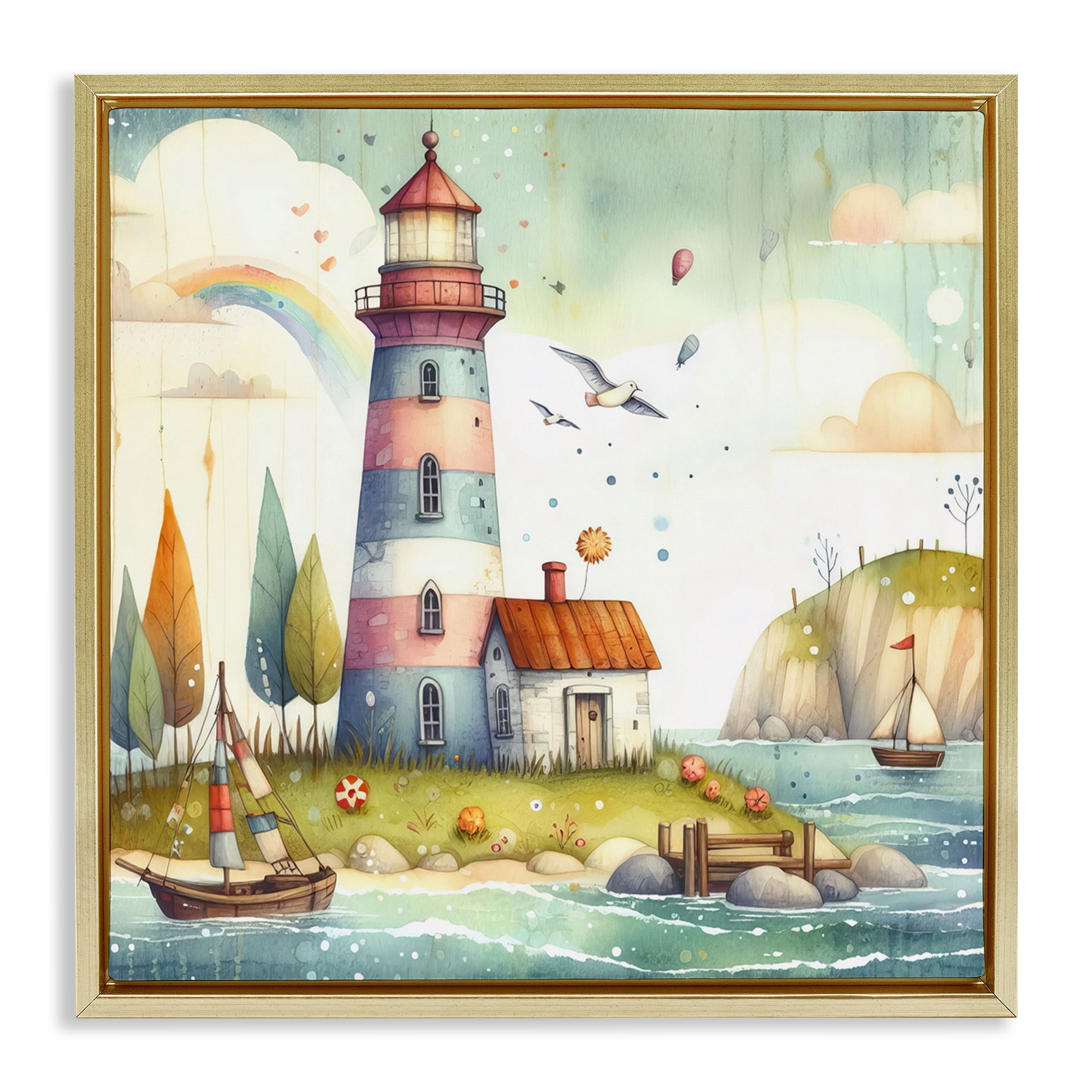 Stupell Industries Lighthouse Cottage Scenery Nautical & Beach Painting ...