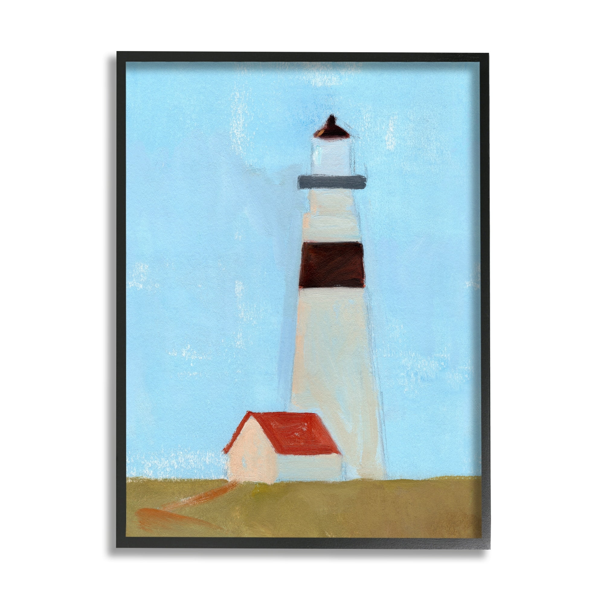 Stupell Industries Lighthouse Daytime Blue Sky Rural Grass Scene Painting Black Framed Art Print Wall Art, Design by Jacob Green