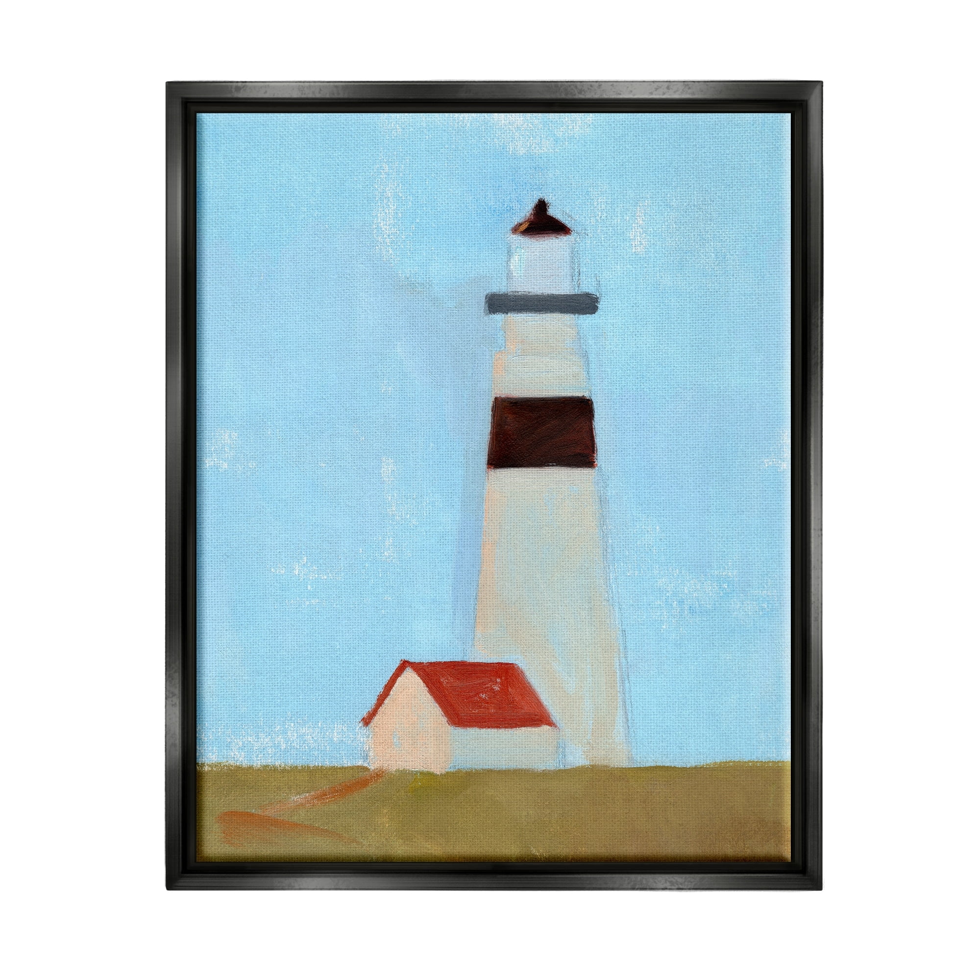 Stupell Industries Lighthouse Daytime Blue Sky Rural Grass Scene Painting Jet Black Floating Framed Canvas Print Wall Art, Design by Jacob Green