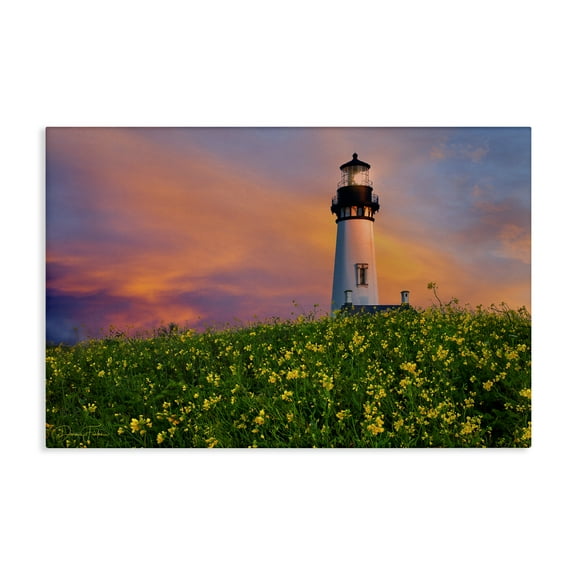 Stupell Industries Lighthouse & Floral Meadow Coastal Photography Gallery Wrapped Canvas Art Print Wall Art, 24 x 16