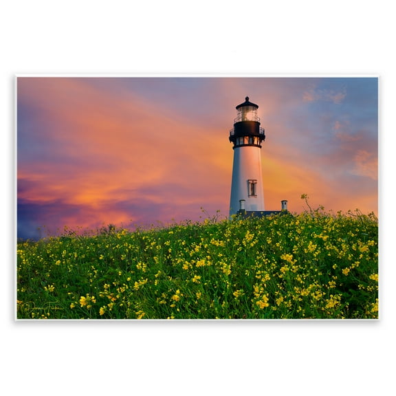 Stupell Industries Lighthouse & Floral Meadow Coastal Photography Unframed Art Print Wall Art, 15 x 10