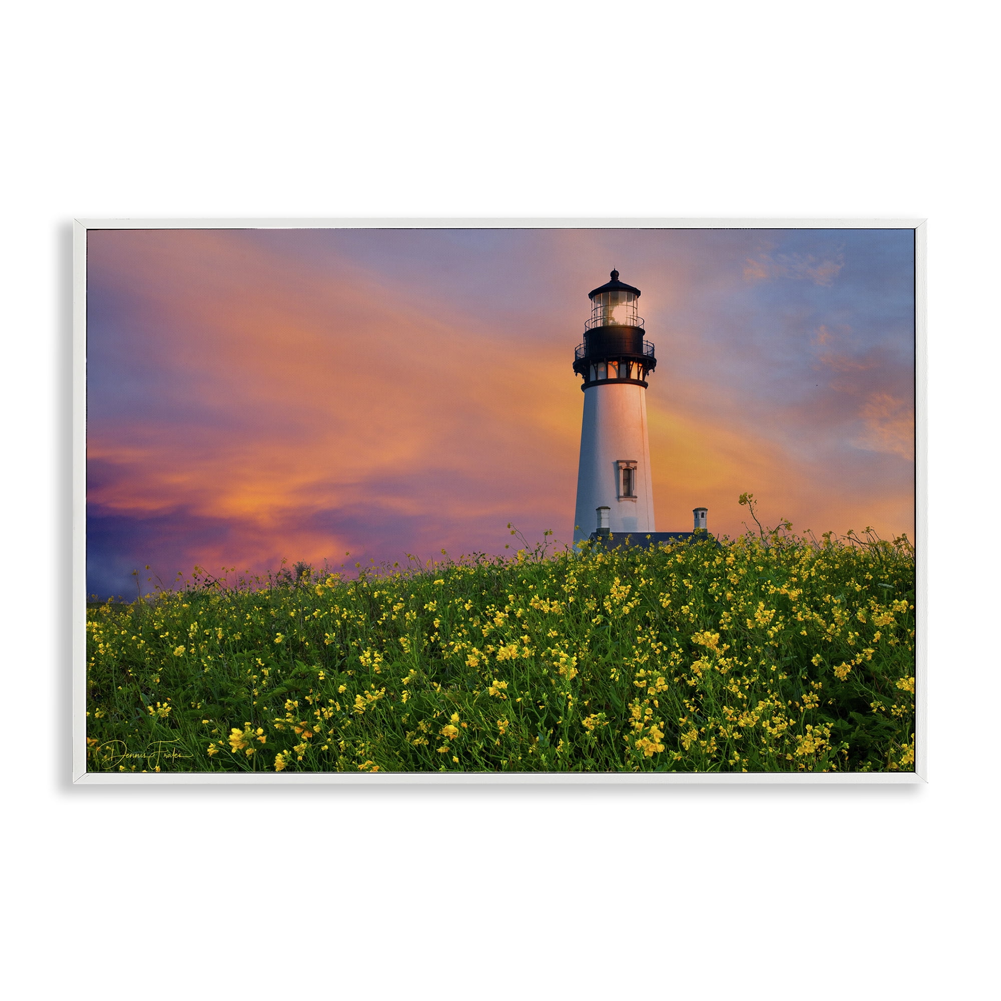 Stupell Industries Lighthouse & Floral Meadow Coastal Photography White Framed Art Print Wall Art, 30 x 20