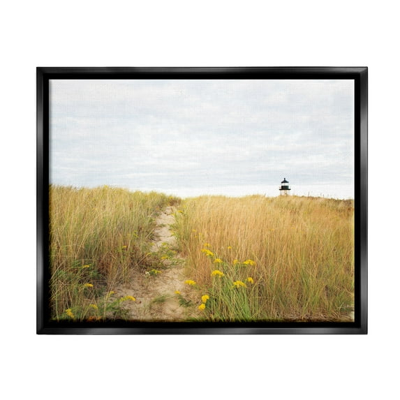 Stupell Industries Lighthouse Grassland Scenery Nature Photography Black Floater Framed Art Print Wall Art, 31 x 25