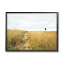 Stupell Industries Lighthouse Grassland Scenery Nature Photography Black Framed Art Print Wall Art, 14 x 11