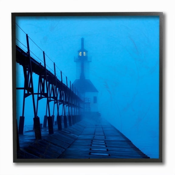Stupell Industries Lighthouse In The Fog Blue Coastal Photograph Black Framed Art Print Wall Art, 12x12, by James McLoughlin