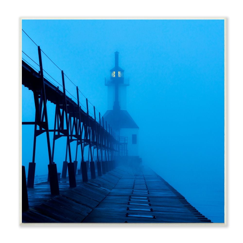Stupell Industries Lighthouse In The Fog Blue Coastal Photograph Wall Plaque by James McLoughlin