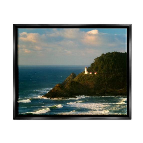 Stupell Industries Lighthouse Ocean Cliffs Nature Photography Black Floater Framed Art Print Wall Art, 21 x 17