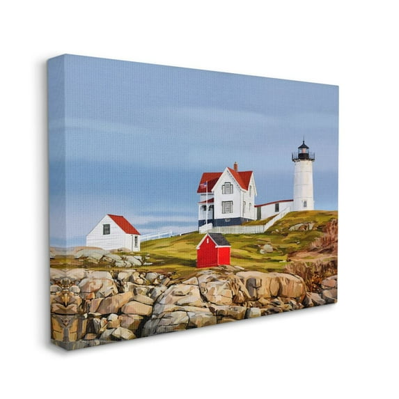 Stupell Industries Lighthouse On Hill Green Red Coastal Painting Canvas Wall Art by Emily Kalina
