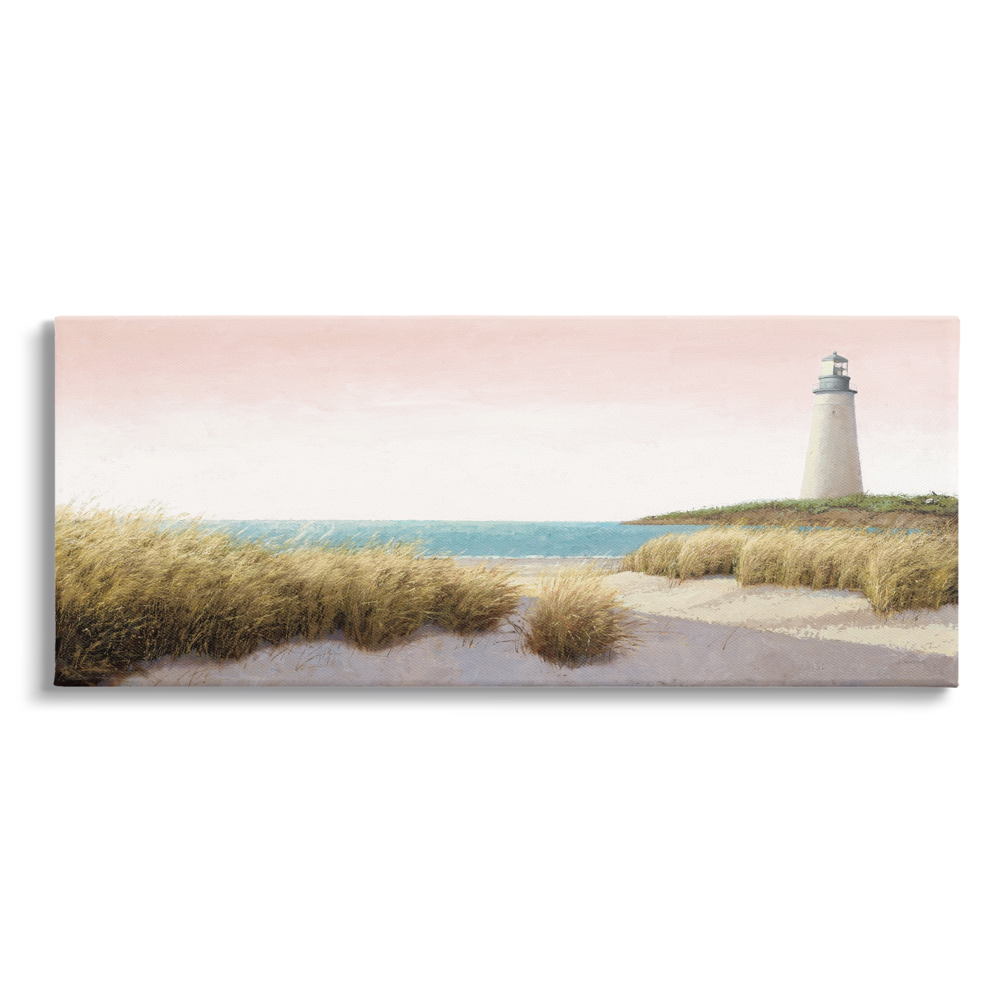 Stupell Industries Lighthouse & Pink Sunset Nature Painting Gallery Wrapped Canvas Print Wall Art, 40 x 17
