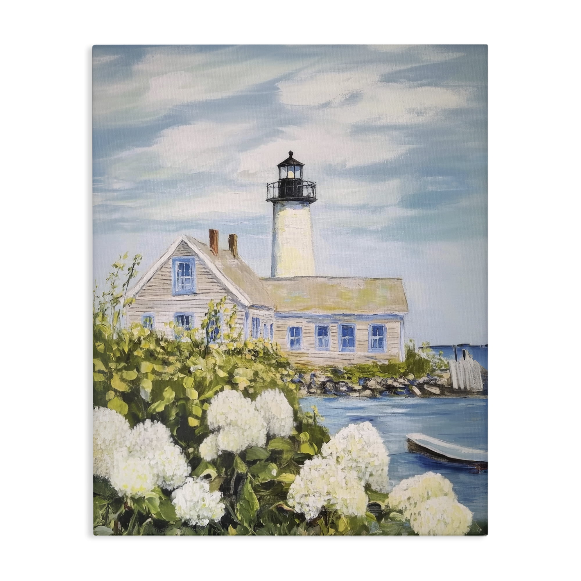 Stupell Industries Lighthouse Scenery with Hydrangeas Canvas Wall Art, design by Sisi and Seb