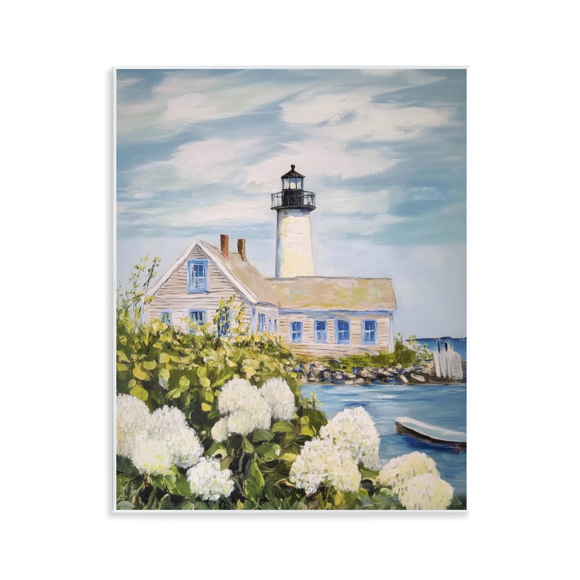 Stupell Industries Lighthouse Scenery with Hydrangeas Wall Plaque Art, design by Sisi and Seb