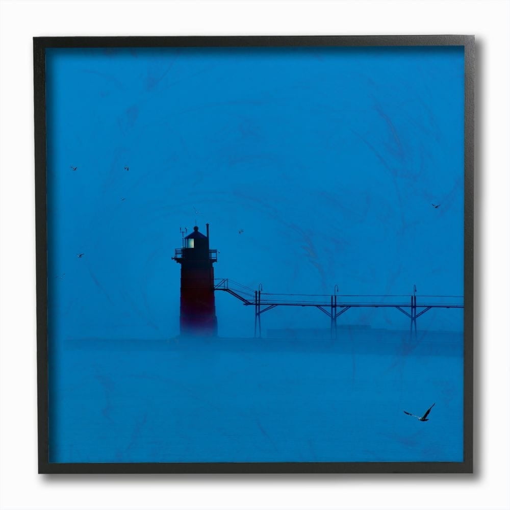 Stupell Industries Lighthouse Silhouette Blue Fog Photograph Framed Wall Art by James McLoughlin