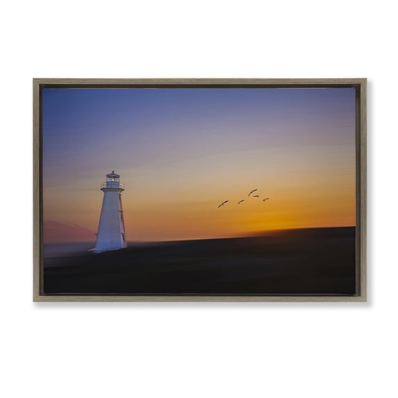 Stupell Industries Lighthouse Sunrise Simplicity Brown Framed Floater Canvas Wall Art design by Peter Dulis, 21 x 31