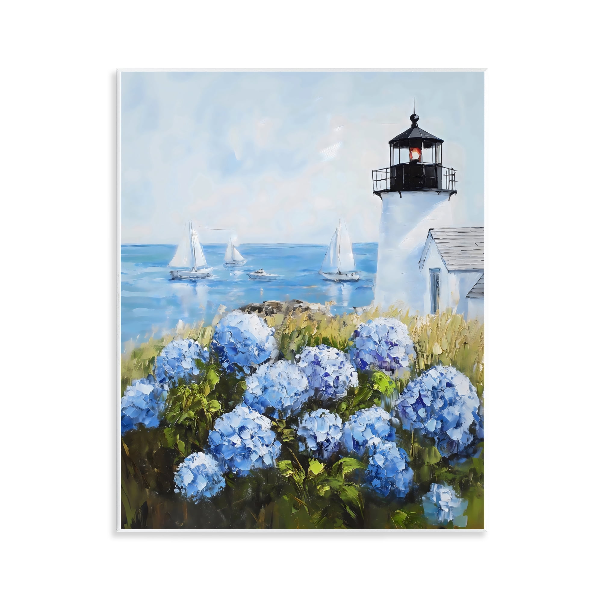 Stupell Industries Lighthouse Surrounded by Hydrangeas Wall Plaque Art, design by Arlington Prints