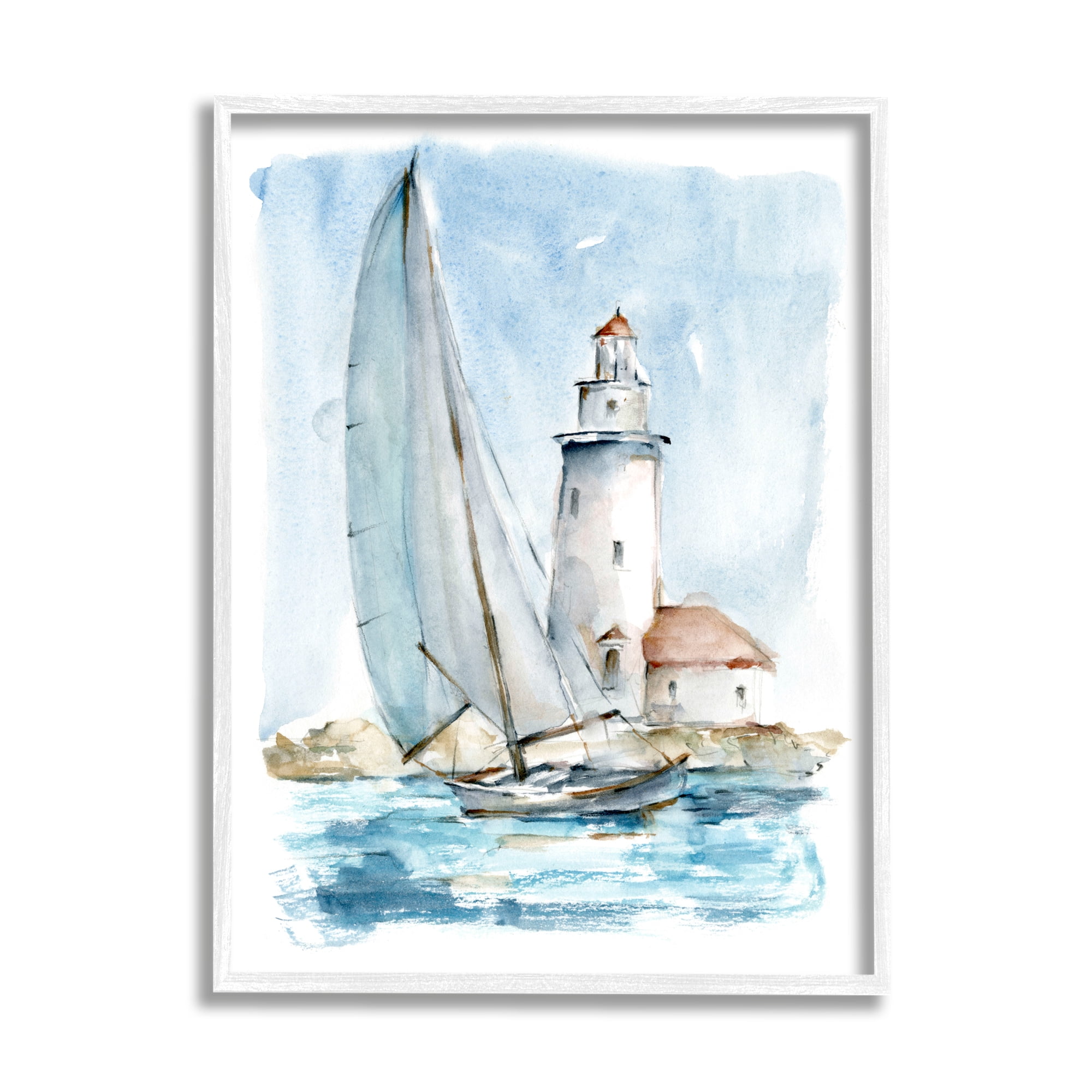 Stupell Industries Lighthouse Tower Beacon Sea Sail Boat Nautical Outdoors,16 x 20, Design by Ethan Harper