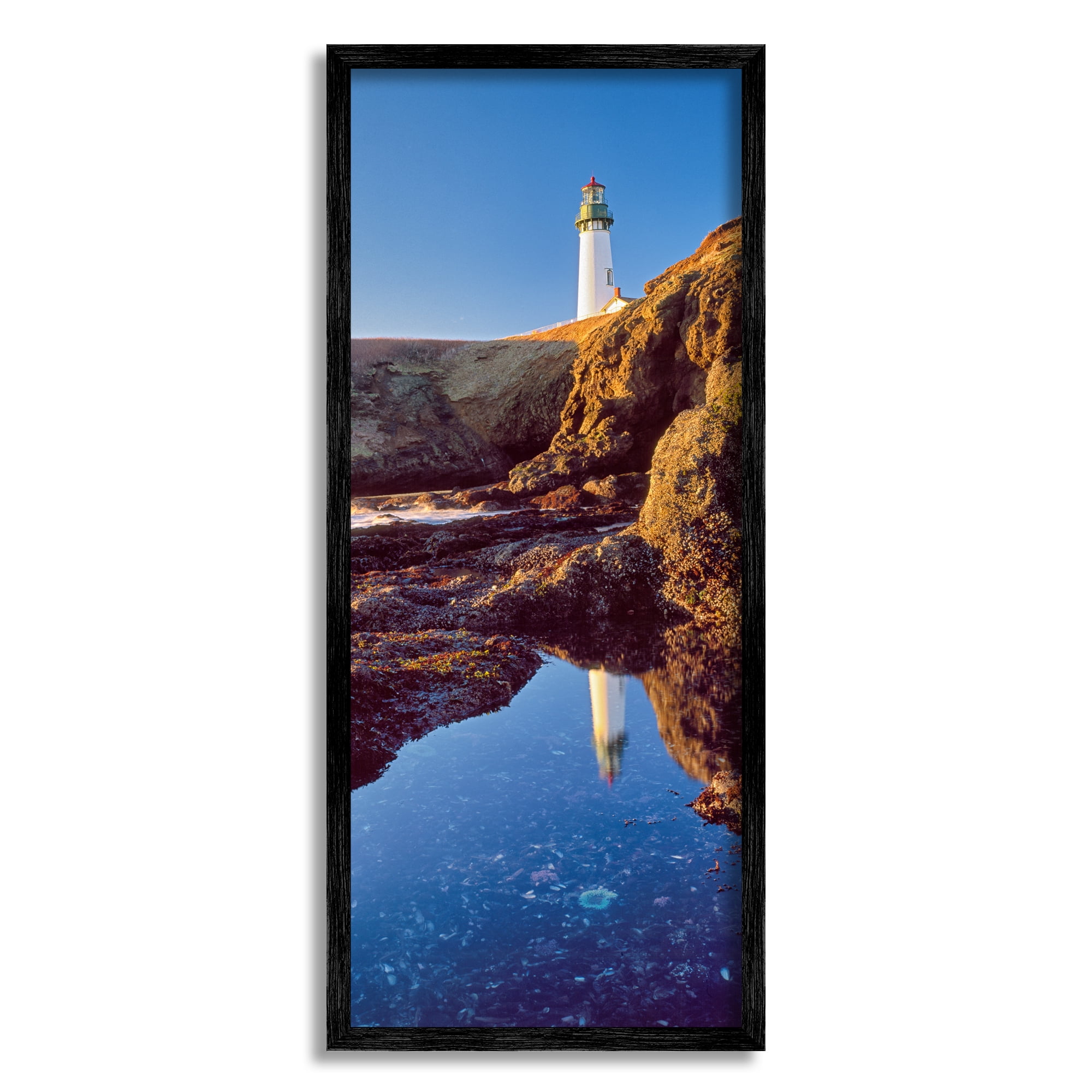 Stupell Industries Lighthouse Water Reflection Nature Photography Black Framed Art Print Wall Art, 13 x 30