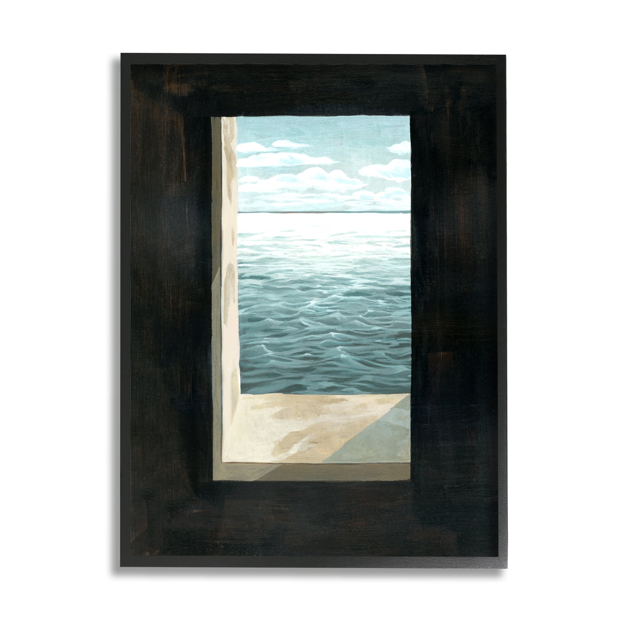 Stupell Industries Lighthouse Window Stormy Sky Nautical Ocean Waves Coastal Painting Black Framed Art Print Wall Art, 11 x 14, Design by Grace Popp