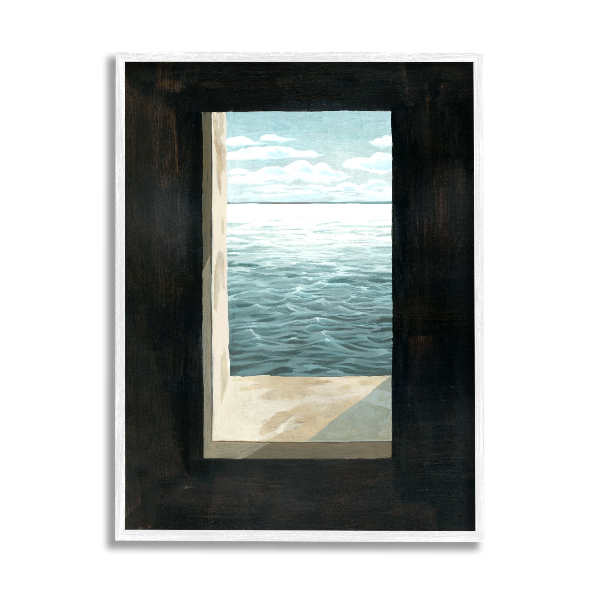 Stupell Industries Lighthouse Window Stormy Sky Nautical Ocean Waves Coastal Painting White Framed Art Print Wall Art, 16 x 20, Design by Grace Popp