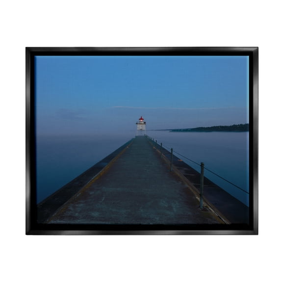 Stupell Industries Lighthouse at Night Landscape Photography Black Floater Framed Canvas Art Print Wall Art, 21 x 17