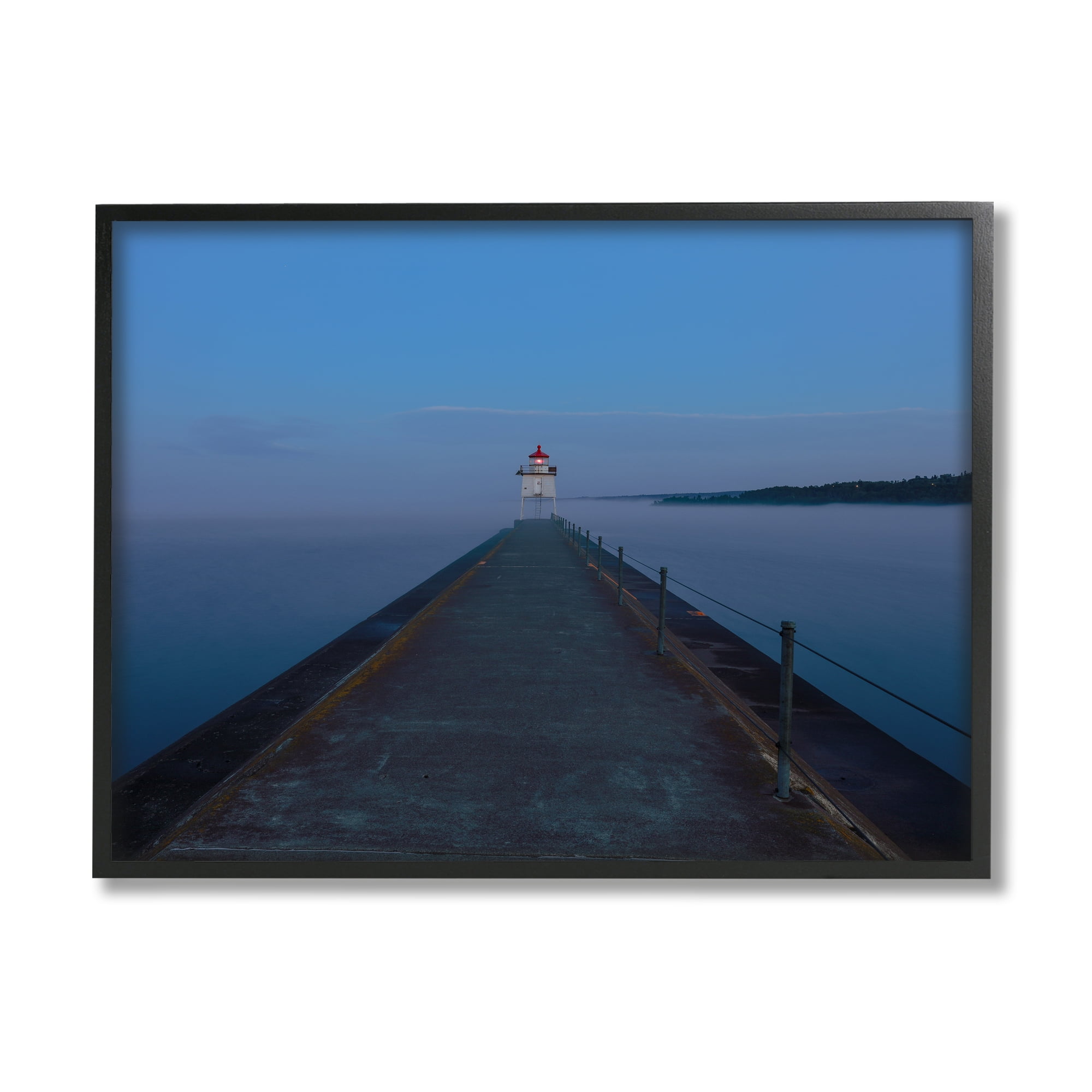 Stupell Industries Lighthouse at Night Landscape Photography Black Framed Art Print Wall Art, 20 x 16