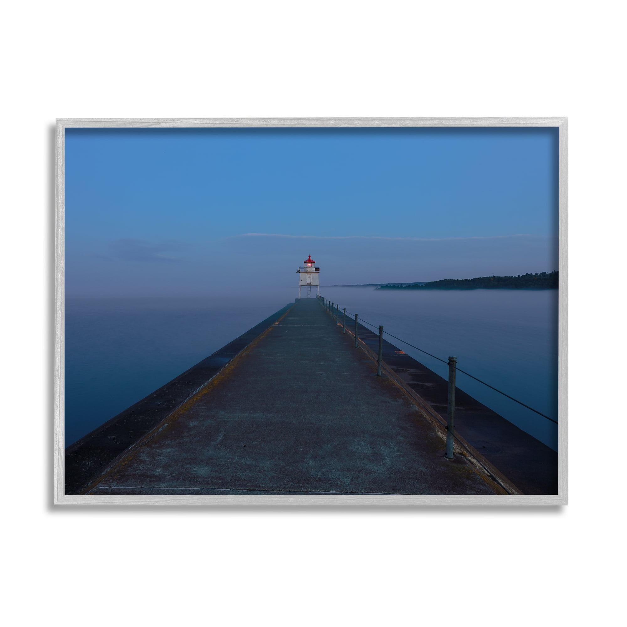 Stupell Industries Lighthouse at Night Landscape Photography Gray Framed Art Print Wall Art, 14 x 11