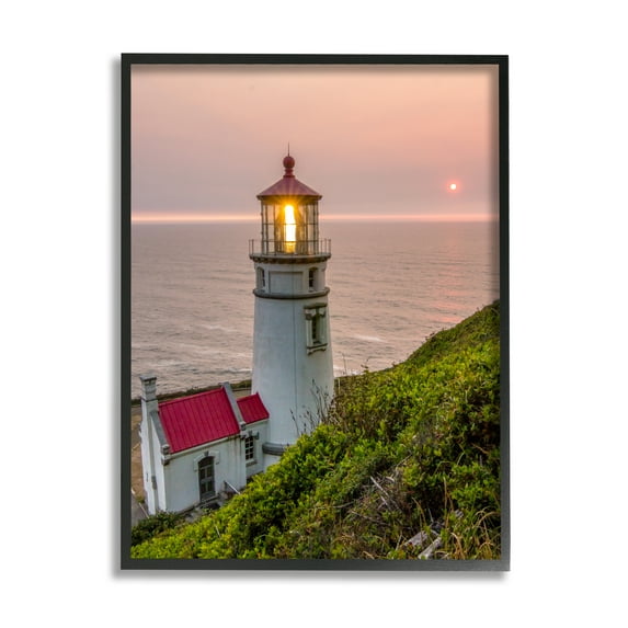 Stupell Industries Lighthouse at Sunset Nature Photography Black Framed Art Print Wall Art, 16 x 20