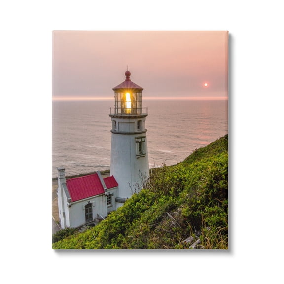 Stupell Industries Lighthouse at Sunset Nature Photography Gallery Wrapped Canvas Print Wall Art, 24 x 30