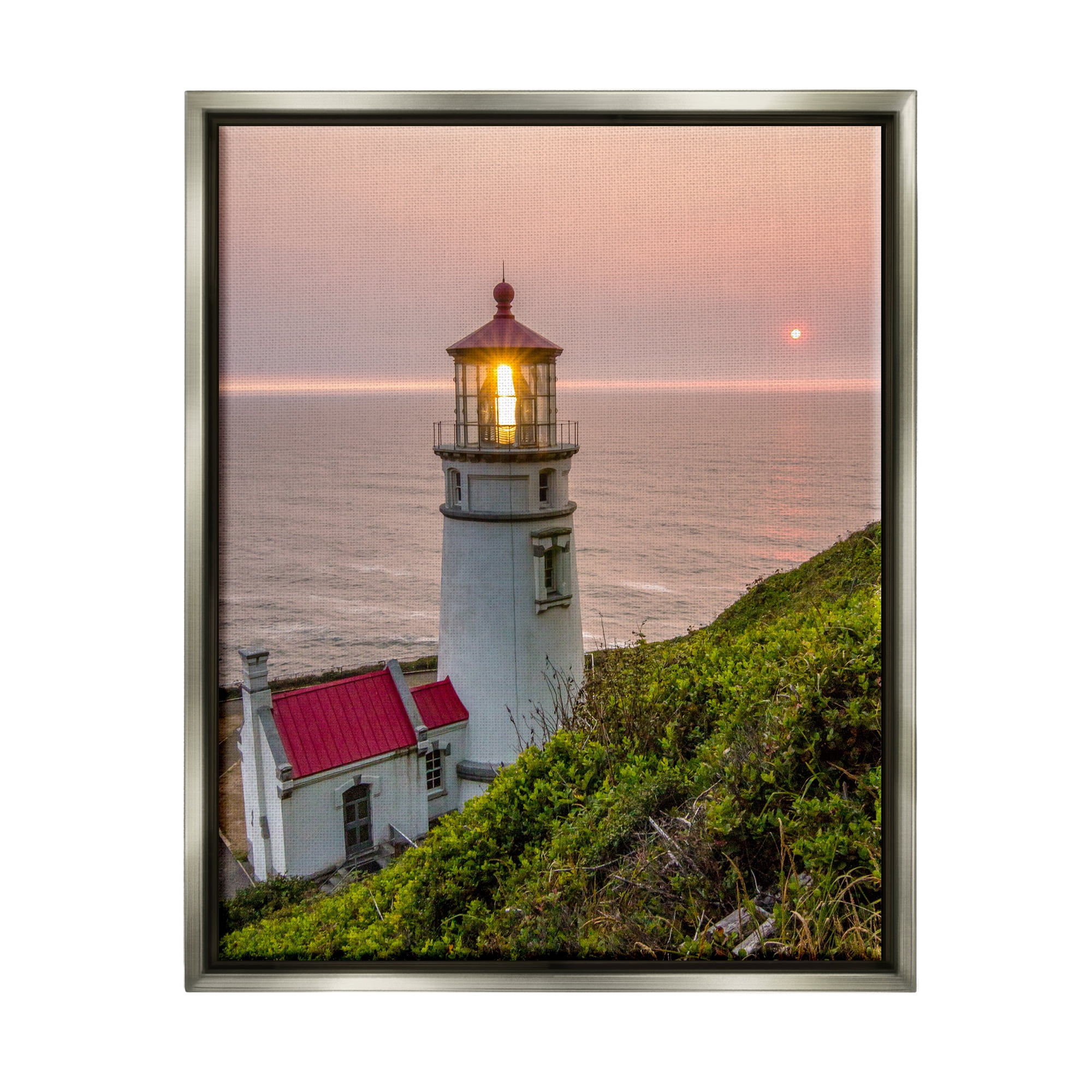 Stupell Industries Lighthouse at Sunset Nature Photography Gray Floater Framed Art Print Wall Art, 25 x 31