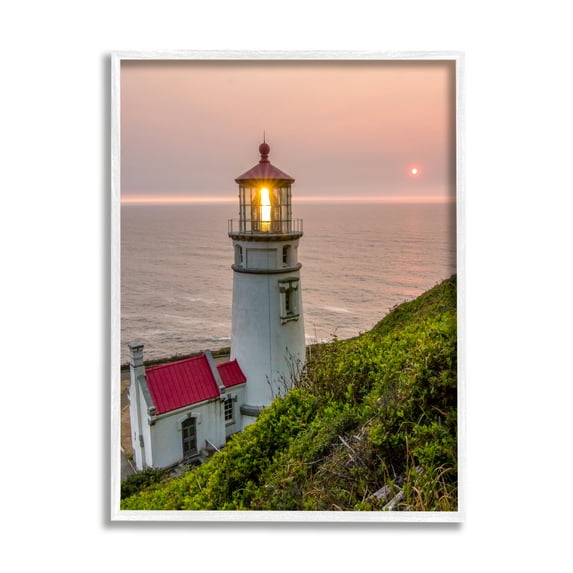 Stupell Industries Lighthouse at Sunset Nature Photography White Framed Art Print Wall Art, 11 x 14