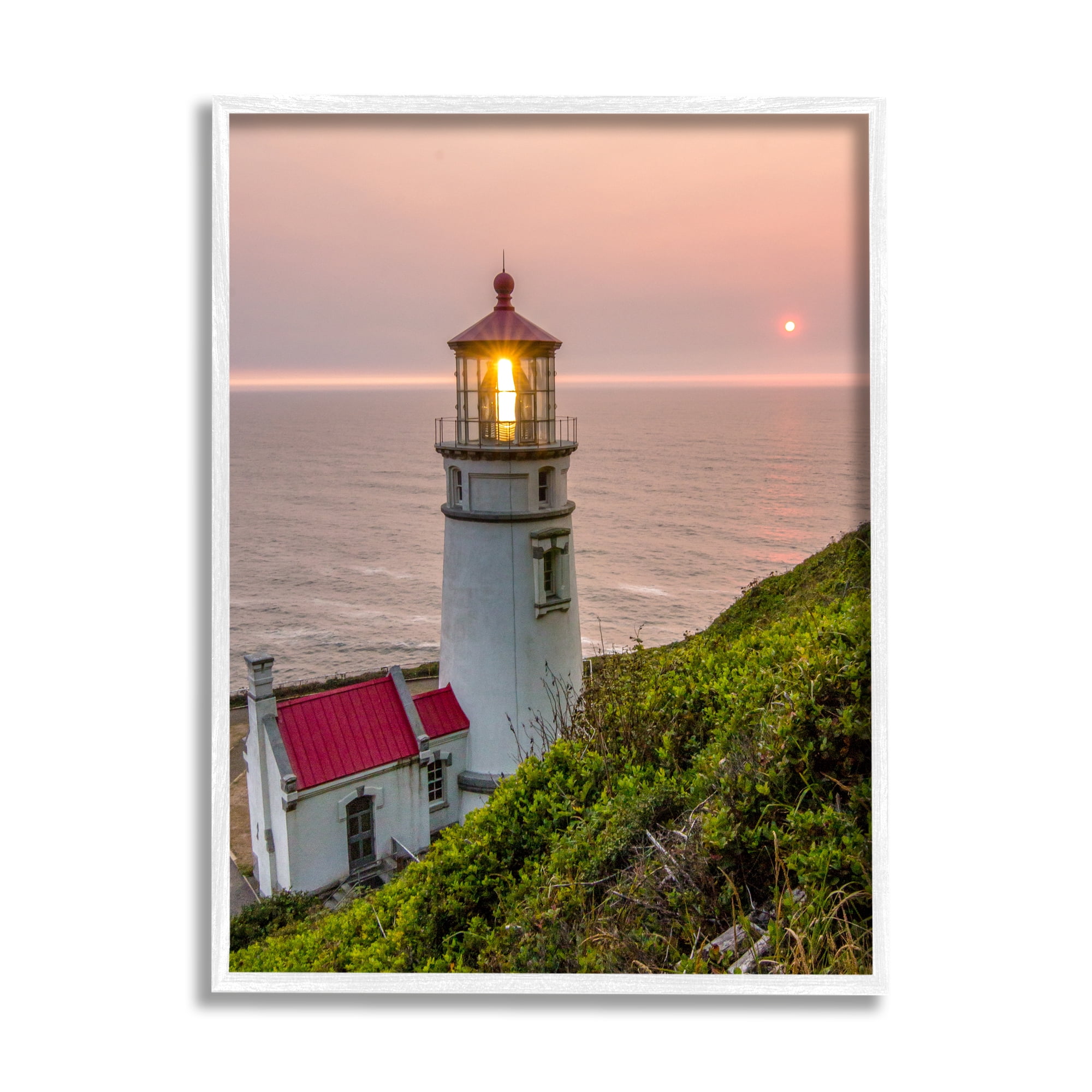 Stupell Industries Lighthouse at Sunset Nature Photography White Framed Art Print Wall Art, 16 x 20