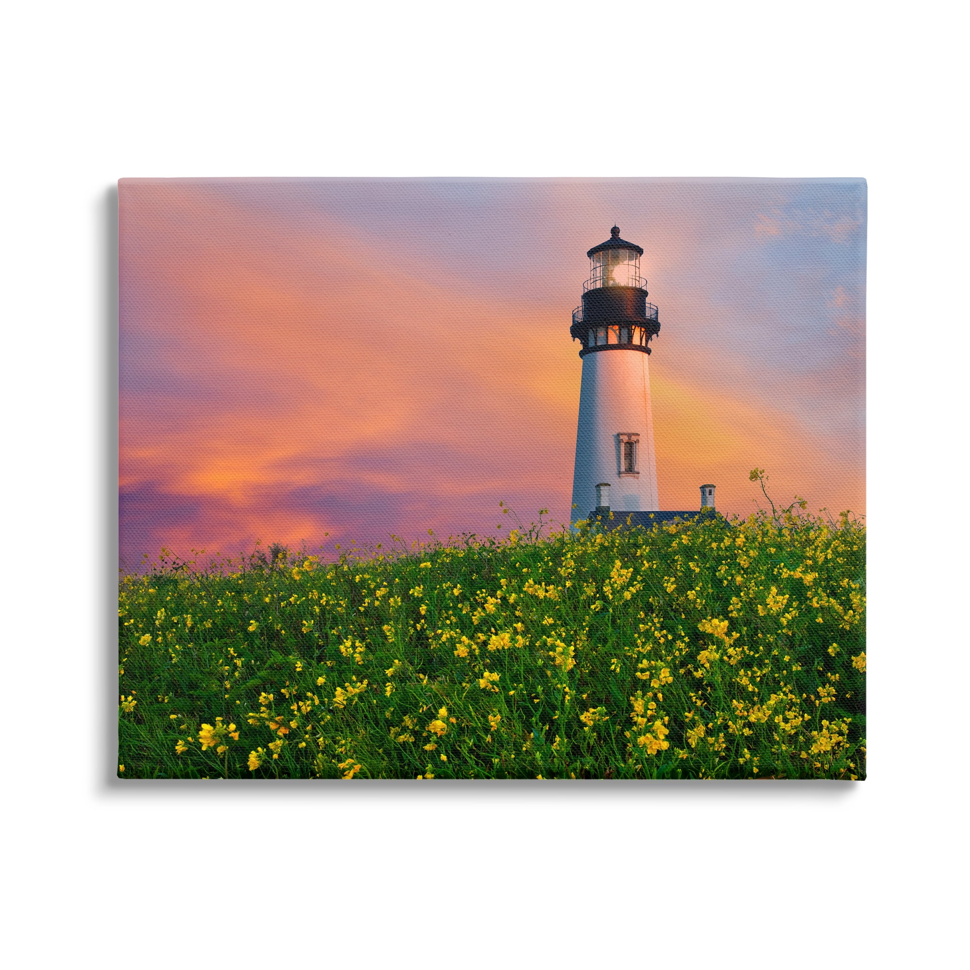 Stupell Industries Lighthouse in Meadow Sunrise Nature Photography Gallery Wrapped Canvas Print Wall Art, 20 x 16