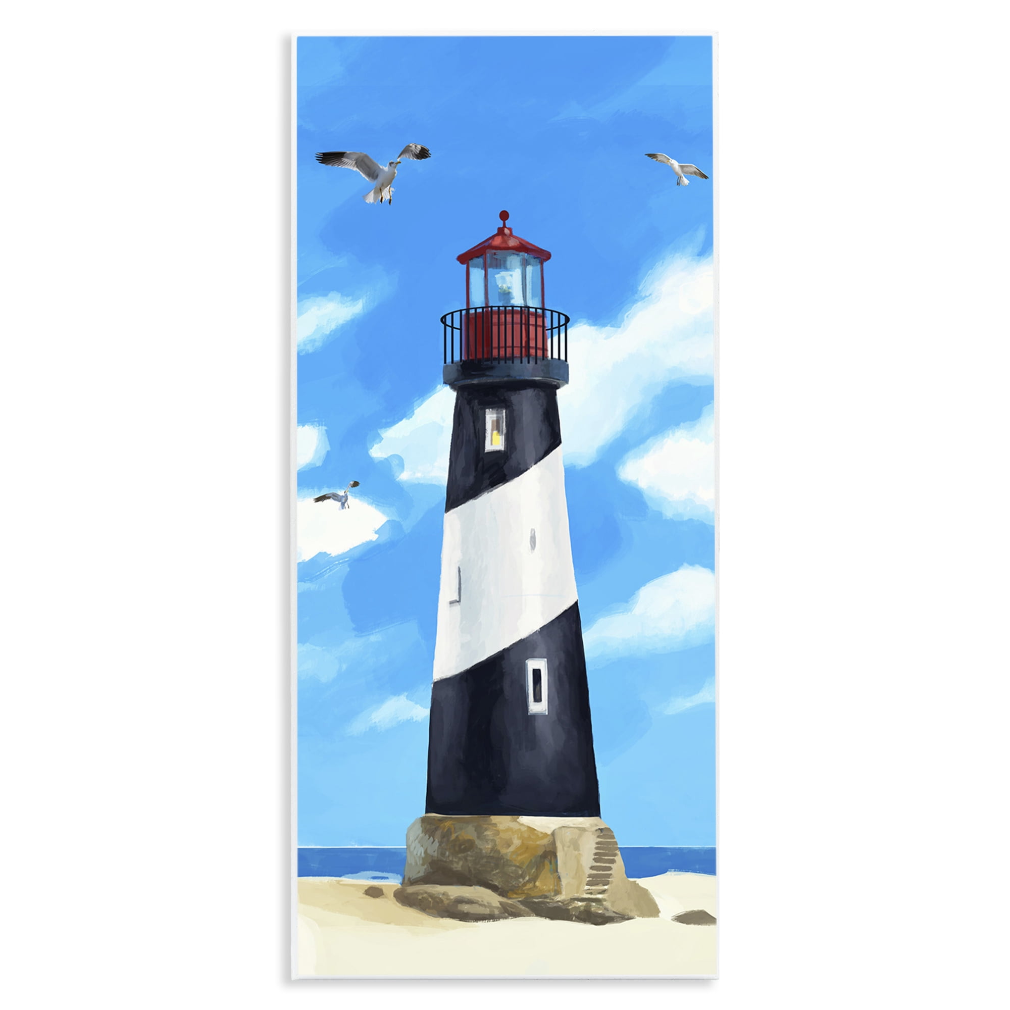 Stupell Industries Lighthouse on Beach Coastal Painting Unframed Art Print Wall Art, 7 x 17
