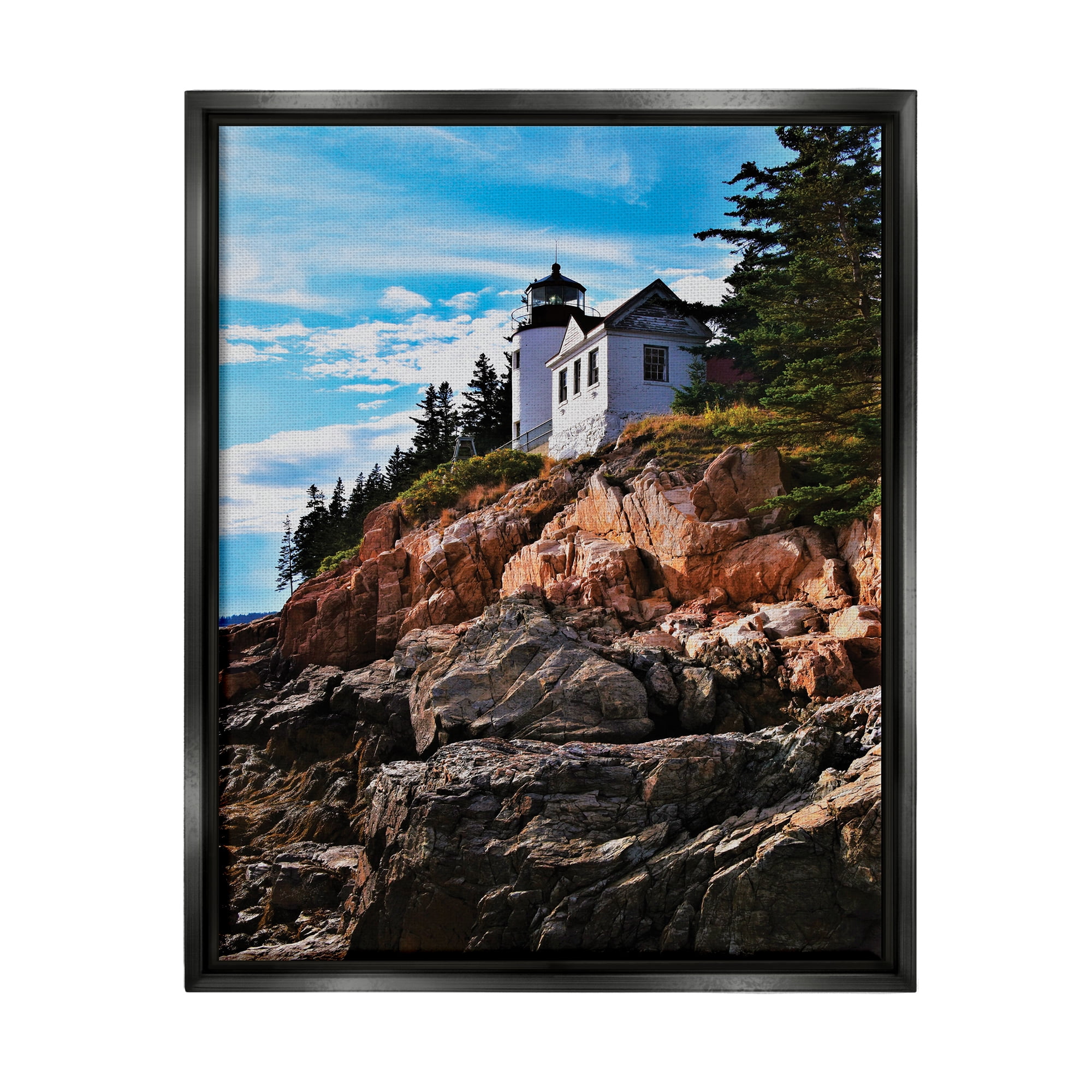 Stupell Industries Lighthouse on Cliff Nature Photography Black Floater Framed Art Print Wall Art, 25 x 31