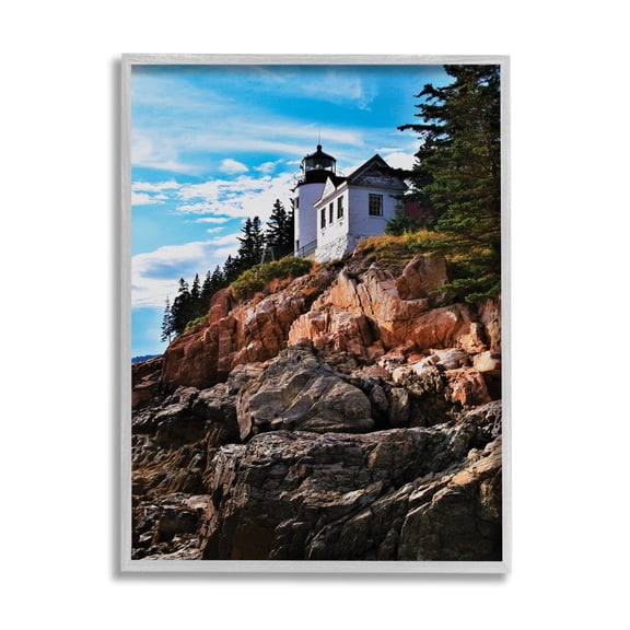 Stupell Industries Lighthouse on Cliff Nature Photography Gray Framed Art Print Wall Art, 11 x 14