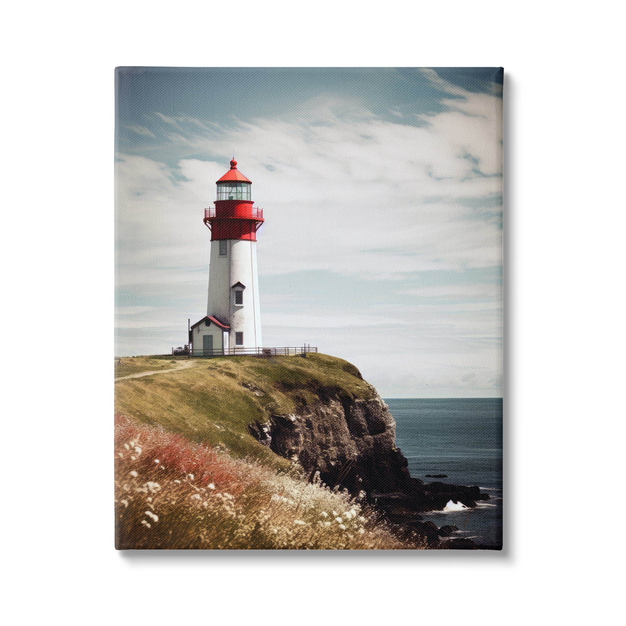 Stupell Industries Lighthouse on High Cliff Landscape Photography Gallery Wrapped Canvas Art Print Wall Art, 30 x 40