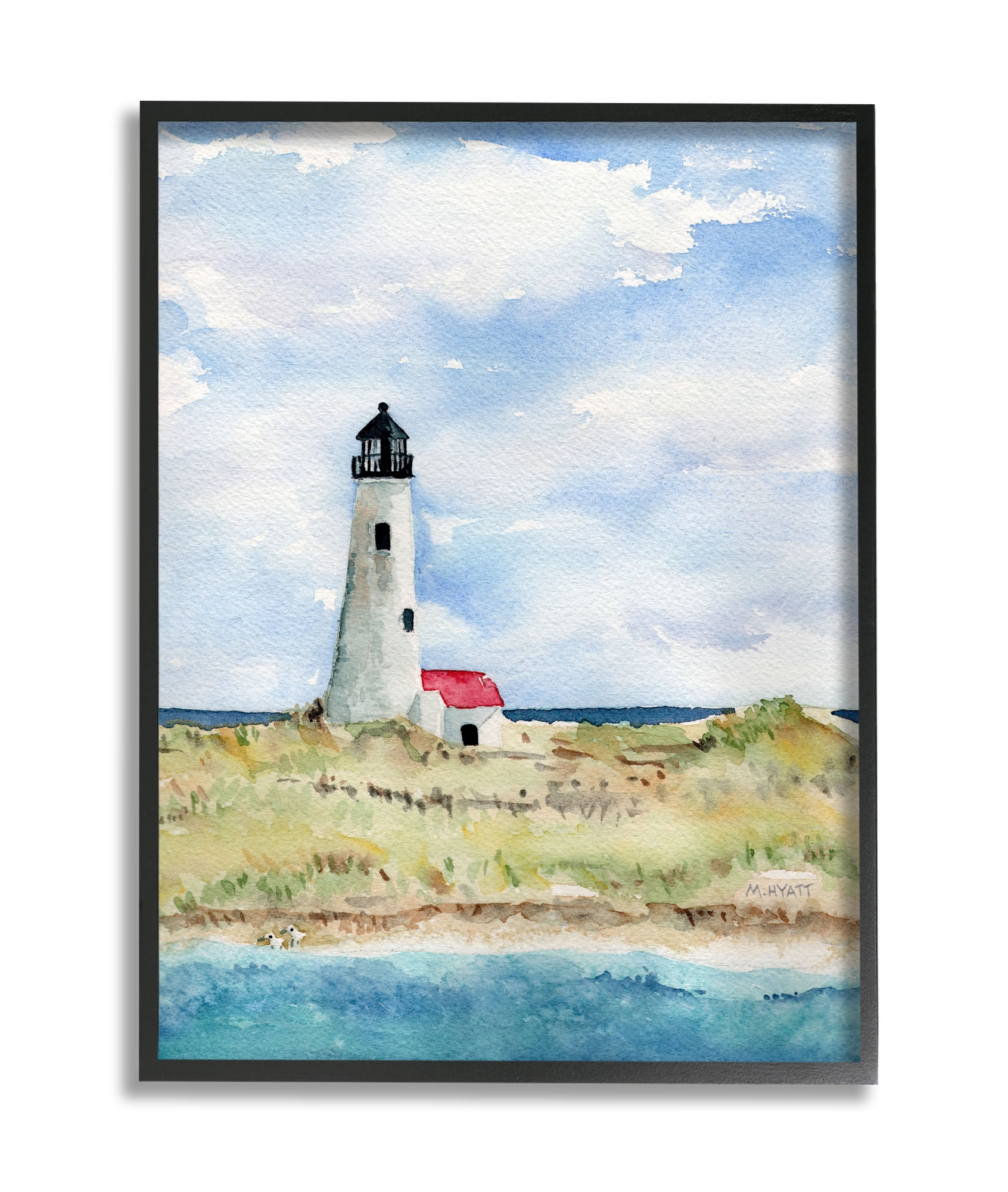 Stupell Industries Lighthouse on Peninsula Soft Coastal Landscape Black Framed, 11 x 14, Design by Melissa Hyatt LLC