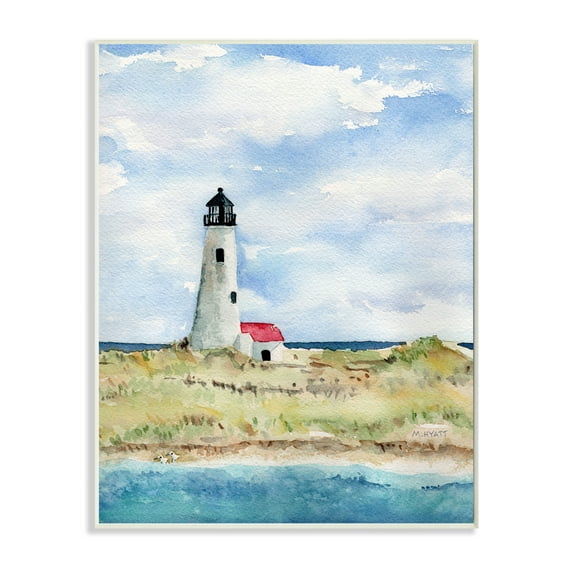 Stupell Industries Lighthouse on Peninsula Soft Coastal Landscape Wall Plaque, 10 x 15, Design by Melissa Hyatt LLC