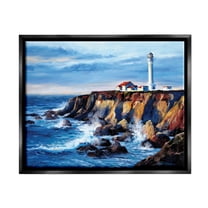 Stupell Industries Lighthouse on Sea Cliff Nature Painting Black Floater Framed Canvas Art Print Wall Art, 21 x 17
