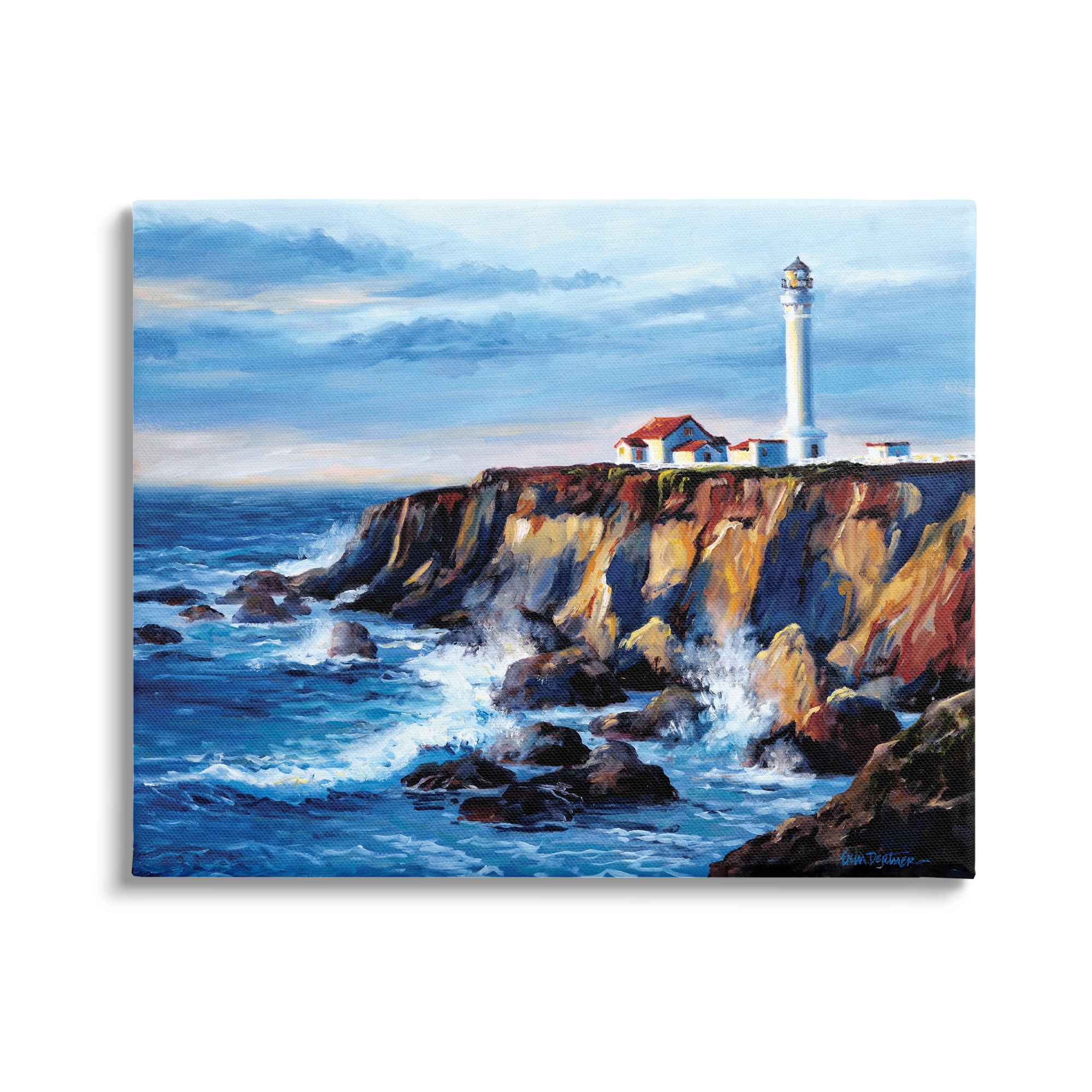 Stupell Industries Lighthouse on Sea Cliff Nature Painting Gallery Wrapped Canvas Art Print Wall Art, 30 x 24