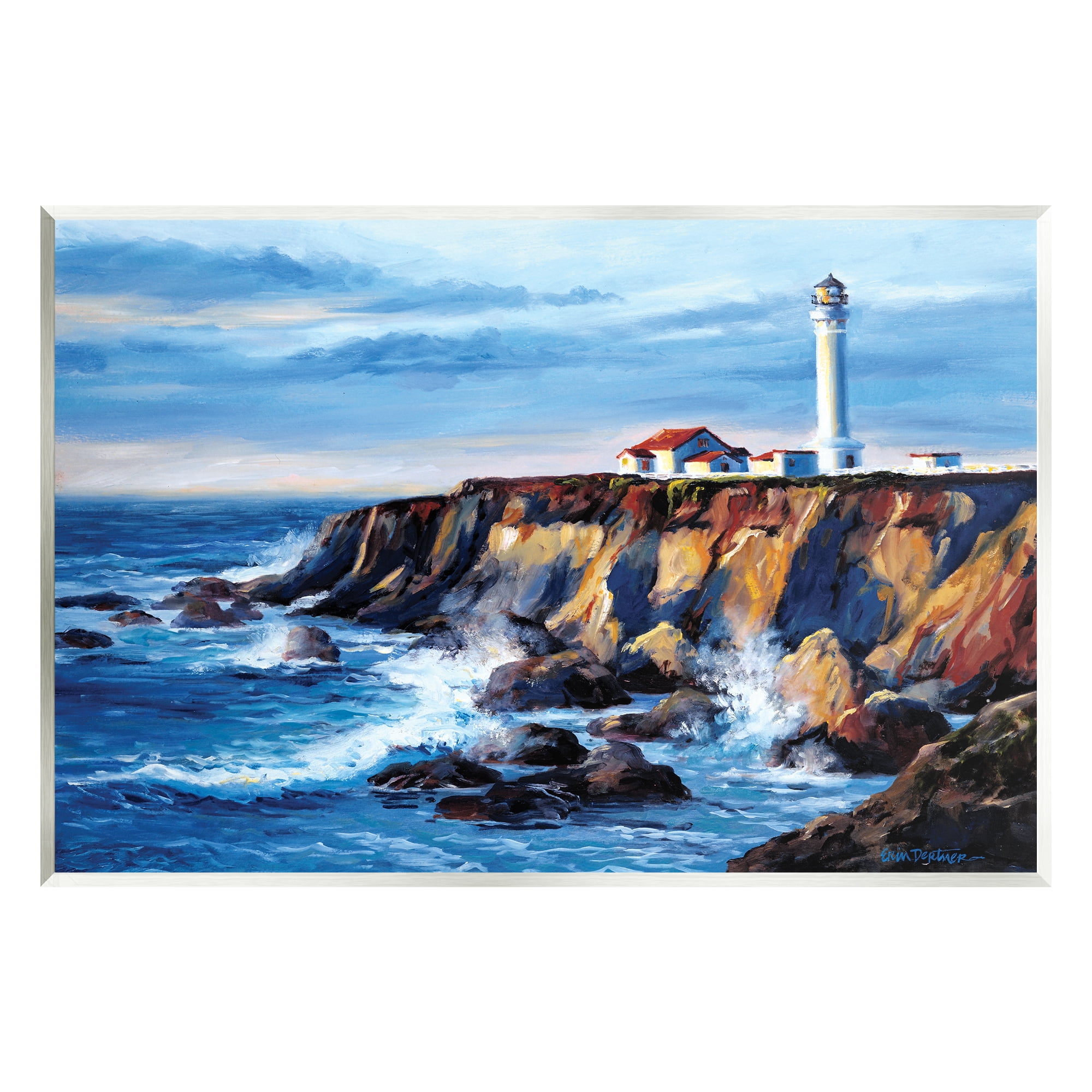 Stupell Industries Lighthouse on Sea Cliff Nature Painting Unframed Art Print Wall Art, 15 x 10