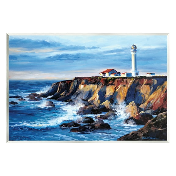 Stupell Industries Lighthouse on Sea Cliff Nature Painting Unframed Art Print Wall Art, 15 x 10