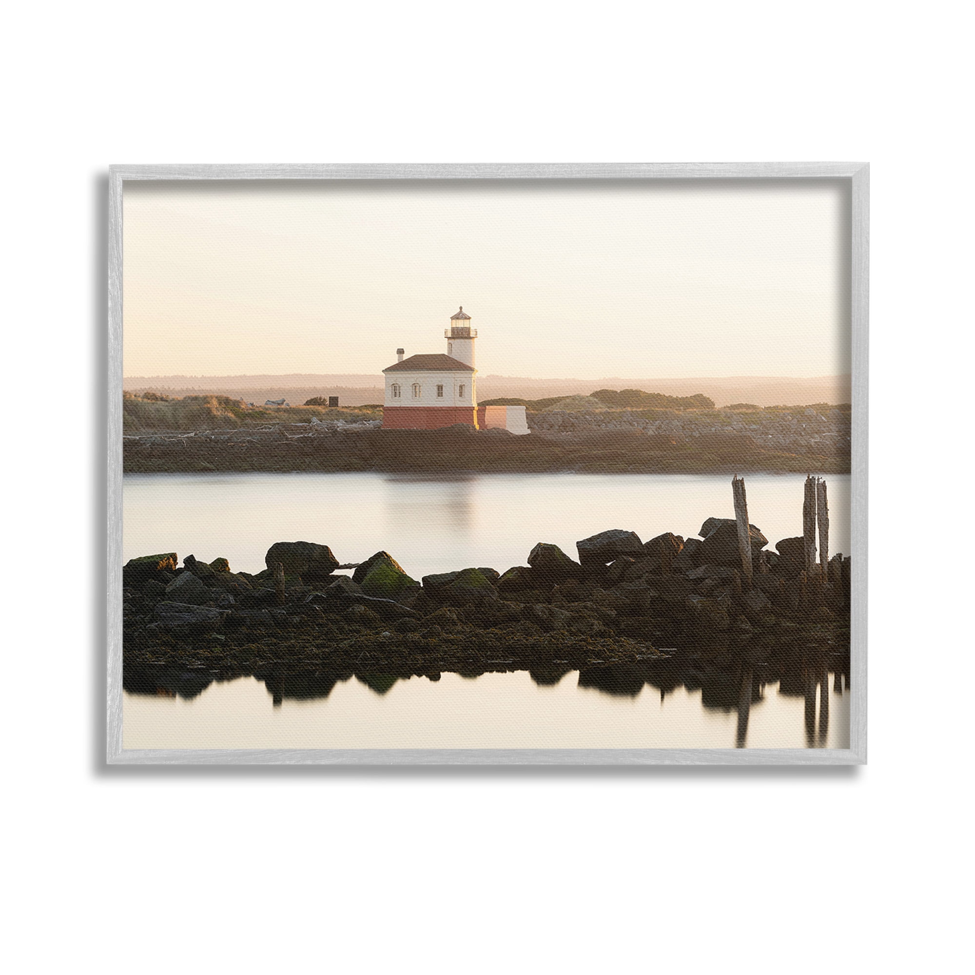Stupell Industries Lighthouse with Soft Sunlight Landscape Photography Gray Framed Art Print Wall Art, 14 x 11