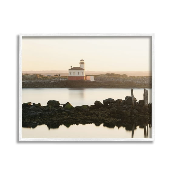 Stupell Industries Lighthouse with Soft Sunlight Landscape Photography White Framed Art Print Wall Art, 30 x 24